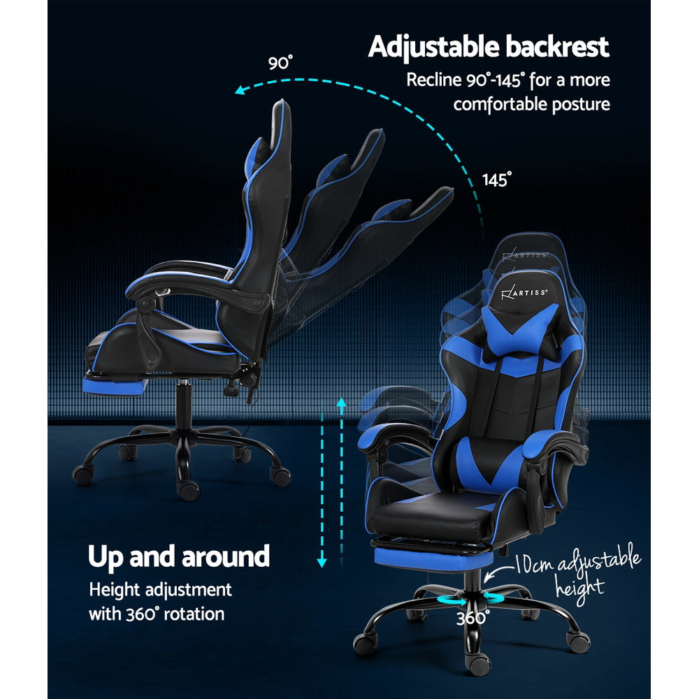 Artiss 2 Point Massage Gaming Office Chair Footrest Blue-Furniture > Office-PEROZ Accessories