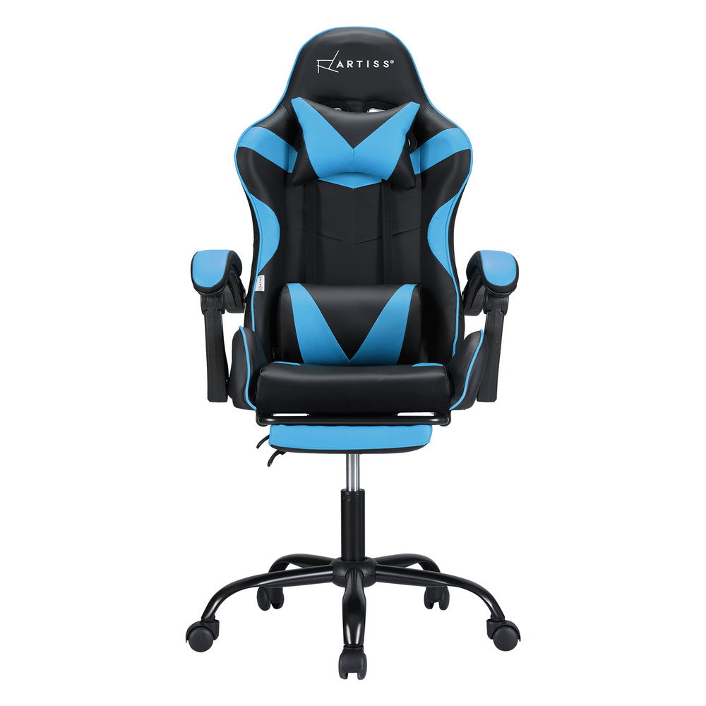 Artiss 2 Point Massage Gaming Office Chair Footrest Cyan Blue-Furniture > Bar Stools & Chairs-PEROZ Accessories