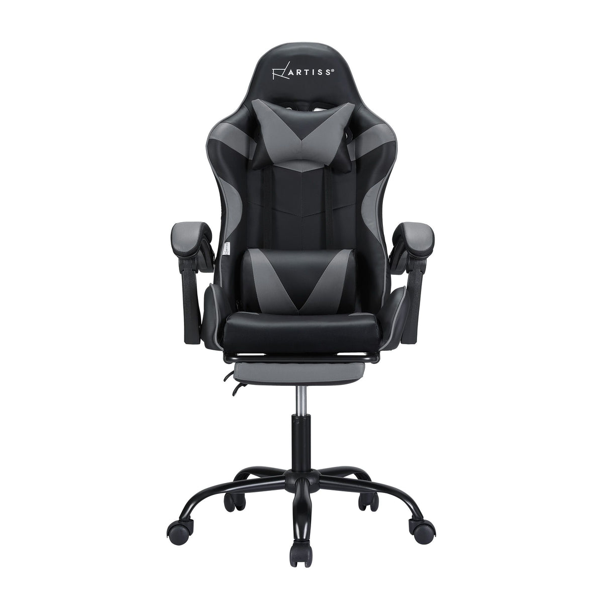 Artiss 2 Point Massage Gaming Office Chair Footrest Grey-Furniture > Bar Stools & Chairs-PEROZ Accessories