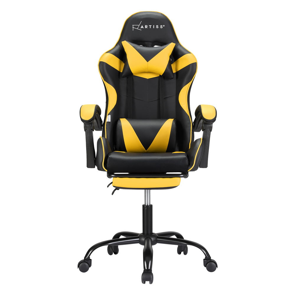Artiss 2 Point Massage Gaming Office Chair Footrest Yellow-Furniture > Bar Stools & Chairs-PEROZ Accessories