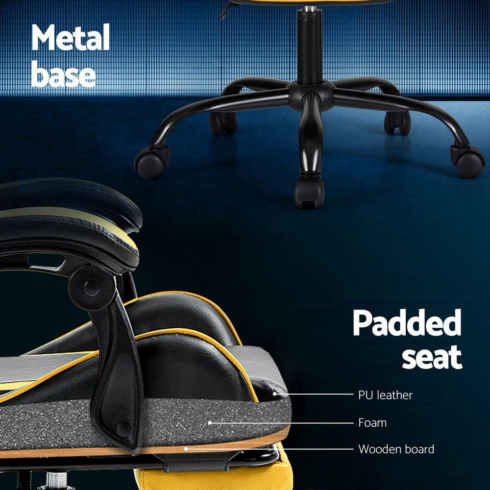 Artiss 2 Point Massage Gaming Office Chair Footrest Yellow-Furniture > Bar Stools & Chairs-PEROZ Accessories