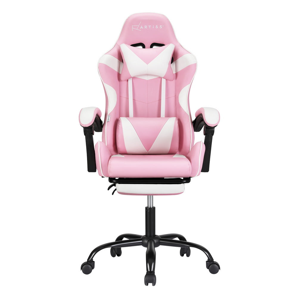 Artiss 2 Point Massage Gaming Office Chair Footrest Pink-Furniture > Bar Stools & Chairs-PEROZ Accessories