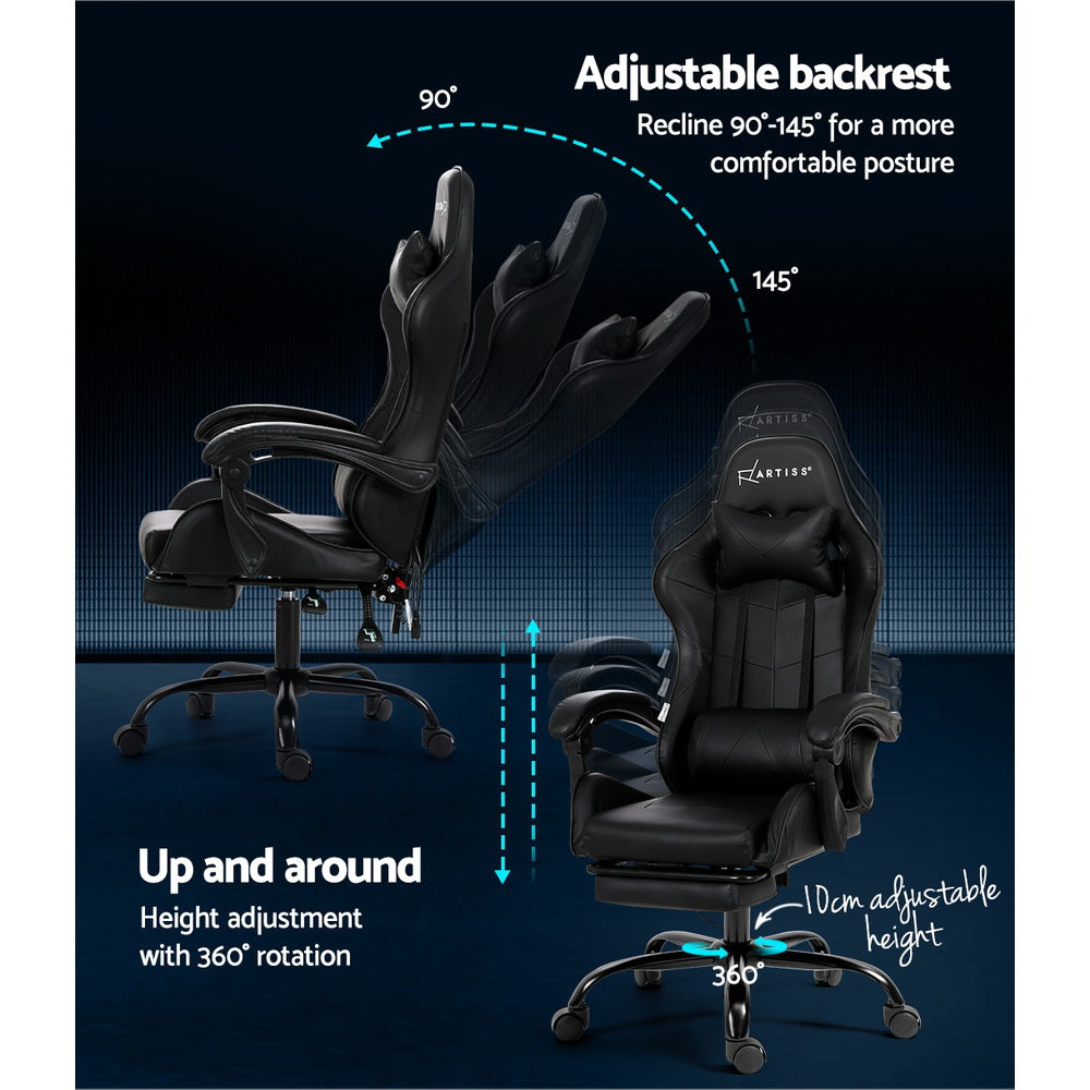 Artiss 6 Point Massage Gaming Office Chair Footrest Black-Furniture > Office-PEROZ Accessories
