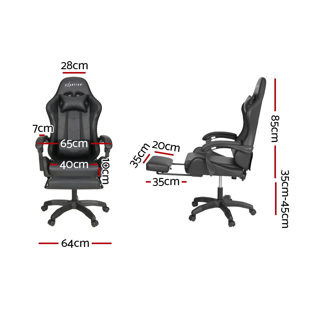 Artiss 6 Point Massage Gaming Office Chair 7 LED Footrest Black-Furniture > Office-PEROZ Accessories