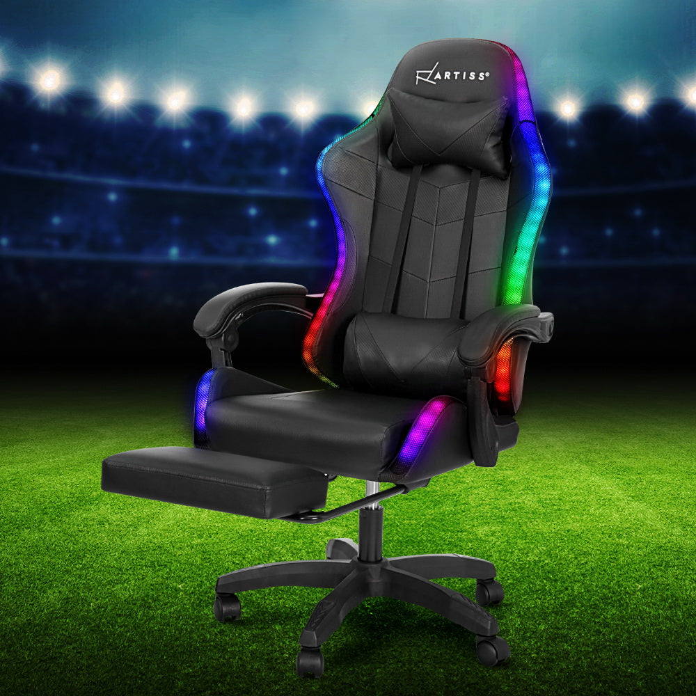 Artiss 6 Point Massage Gaming Office Chair 7 LED Footrest Black-Furniture > Office-PEROZ Accessories