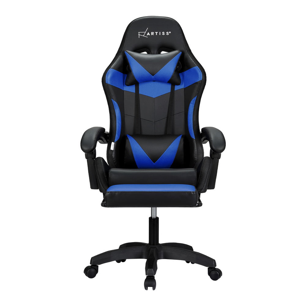 Artiss 6 Point Massage Gaming Office Chair 7 LED Footrest Blue-Furniture > Bar Stools & Chairs-PEROZ Accessories