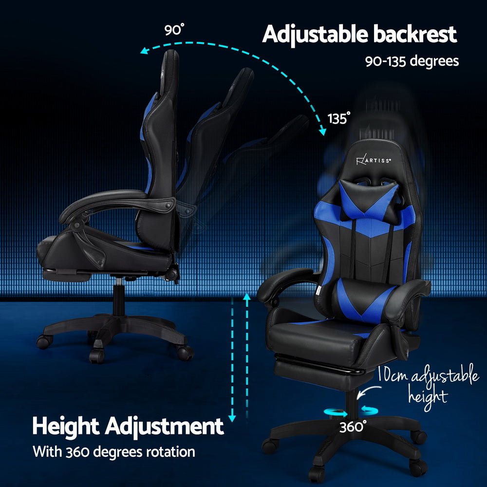 Artiss 6 Point Massage Gaming Office Chair 7 LED Footrest Blue-Furniture > Bar Stools & Chairs-PEROZ Accessories