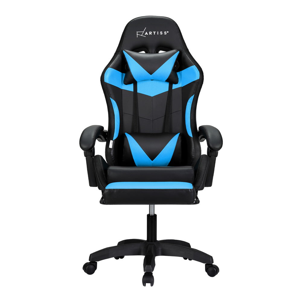Artiss 6 Point Massage Gaming Office Chair 7 LED Footrest Cyan Blue-Furniture > Bar Stools & Chairs-PEROZ Accessories