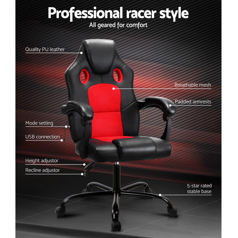 Artiss 2 Point Massage Gaming Office Chair PU Leather Red-Furniture > Office-PEROZ Accessories
