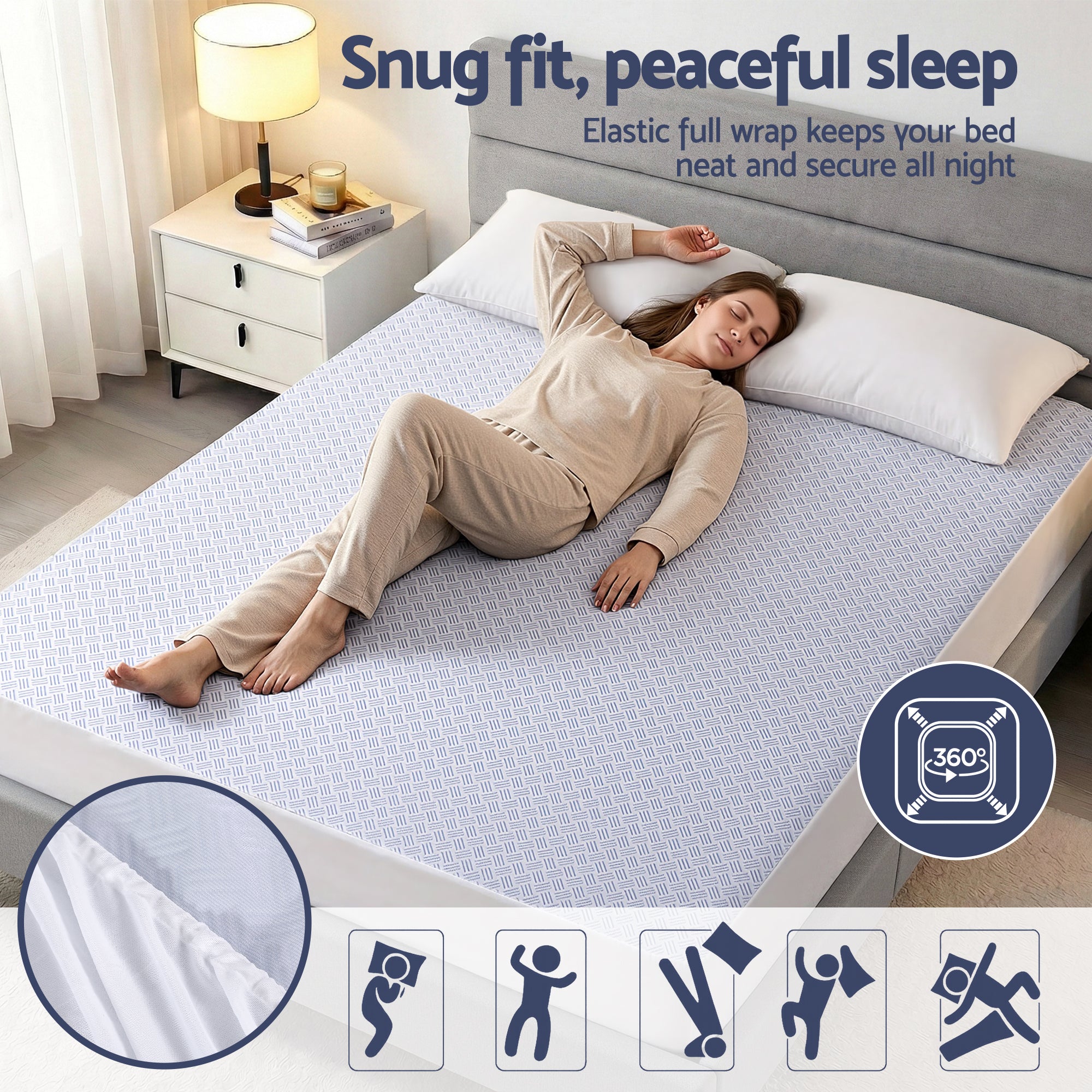Giselle Cooling Mattress Protector Waterproof Deep Pocket Fitted Cover Queen-Home & Garden > Bedding > Mattress Protectors-PEROZ Accessories
