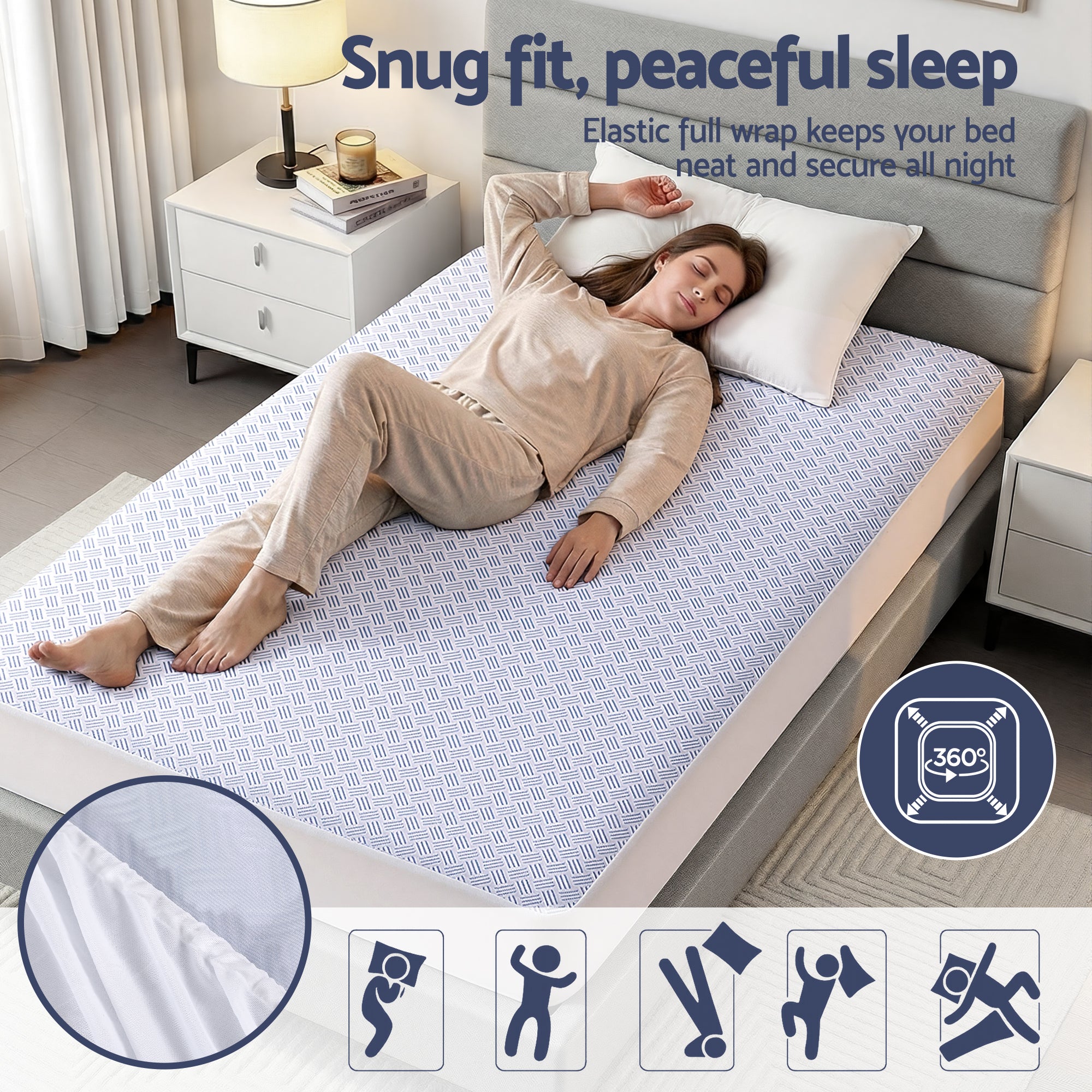 Giselle Cooling Mattress Protector Waterproof Deep Pocket Fitted Cover Single-Home & Garden > Bedding > Mattress Protectors-PEROZ Accessories