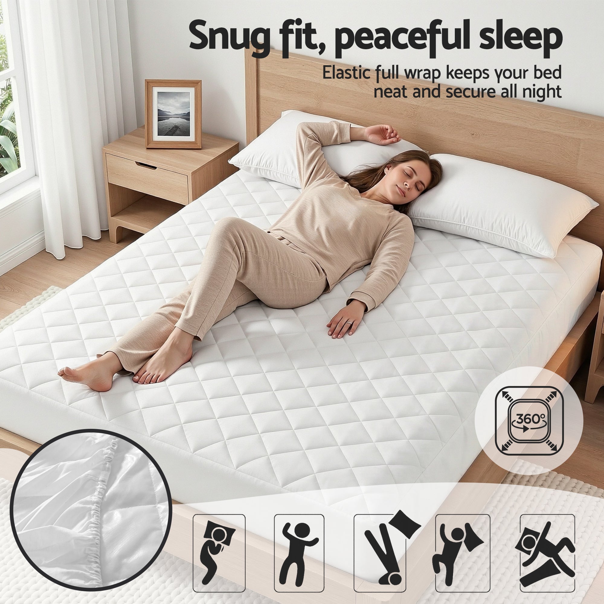 Giselle Waterproof Mattress Protector 100% Cotton Quilted Fitted Cover King-Home & Garden > Bedding > Mattress Protectors-PEROZ Accessories