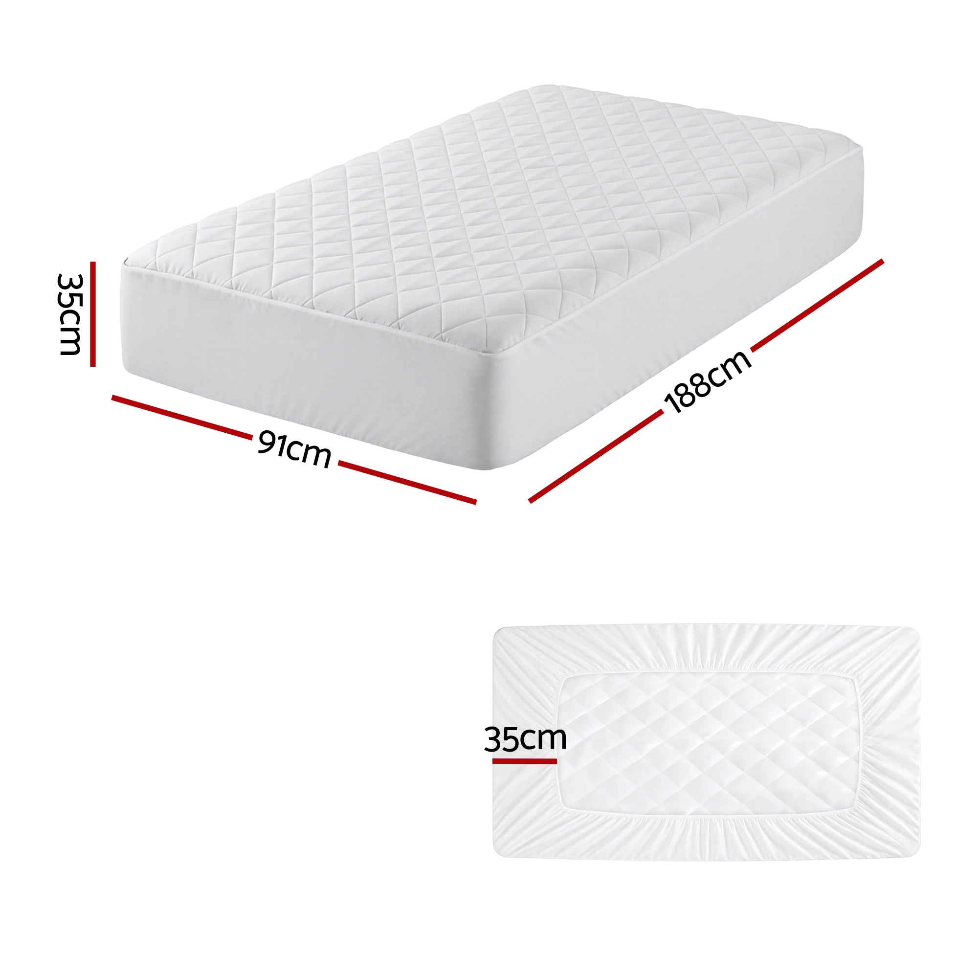 Giselle Waterproof Mattress Protector 100% Cotton Quilted Fitted Cover Single-Home & Garden > Bedding > Mattress Protectors-PEROZ Accessories