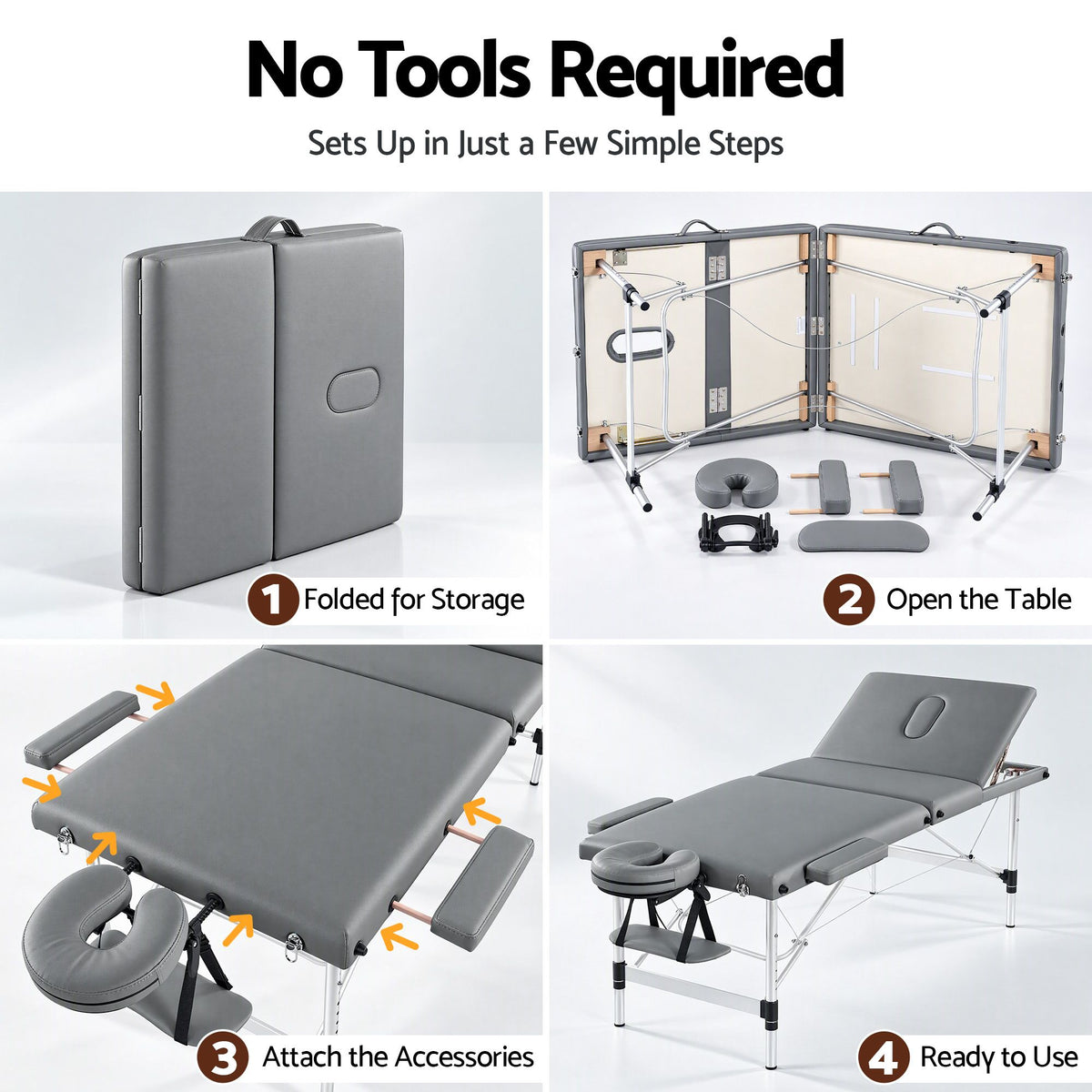 Zenses 3-Fold Portable Massage Table 80cm Adjustable Backrest & Height, Aluminium Beauty Bed Grey-Health & Beauty > Massage & Relaxation > Massage Tables-PEROZ Accessories