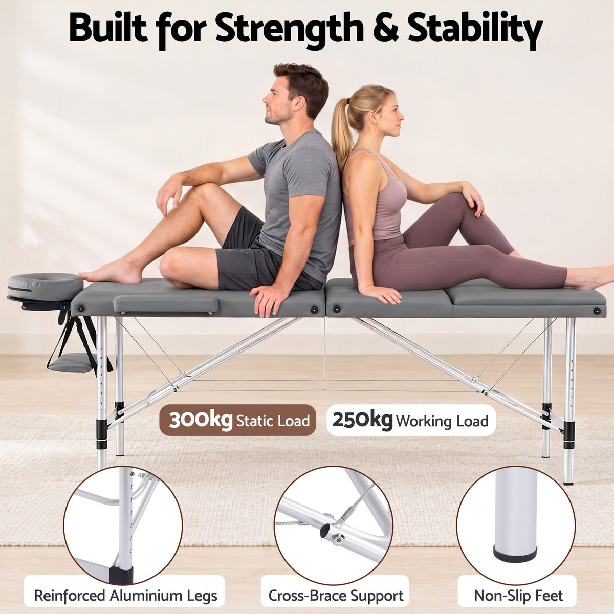 Zenses 3-Fold Portable Massage Table 75cm Adjustable Backrest & Height, Aluminium Beauty Bed Grey-Health & Beauty > Massage & Relaxation > Massage Tables-PEROZ Accessories