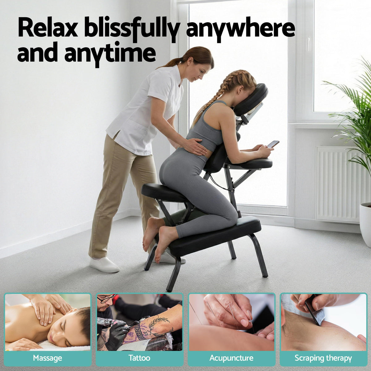 Zenses Portable Massage Chair Lightweight Folding Tattoo Lash Beauty Bed-Furniture > Bar Stools & Chairs > Massage Chairs-PEROZ Accessories