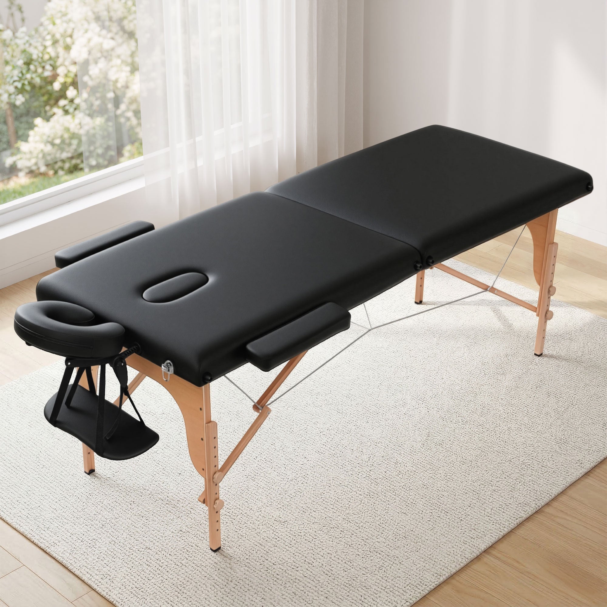 Zenses Massage Table 70cm Portable 2 Fold Wooden Beauty Waxing Therapy Bed Black-Health & Beauty > Massage & Relaxation > Massage Tables-PEROZ Accessories