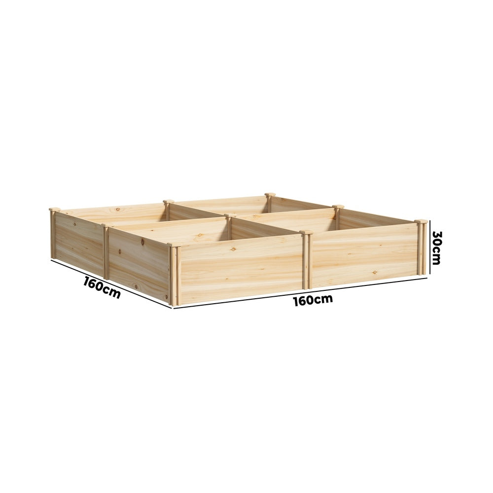 Livsip Garden Bed Set of 4 Raised Wooden Planter 80x80x30cm-Garden Bed-PEROZ Accessories