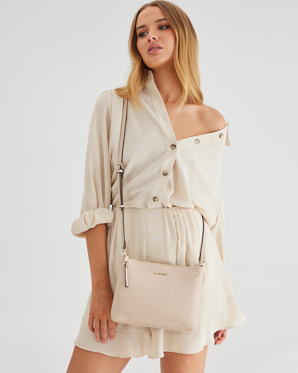 Charlotte Double Zip Crossbody Bag + Metallic Stripe Bag Strap-Handbags-PEROZ Accessories