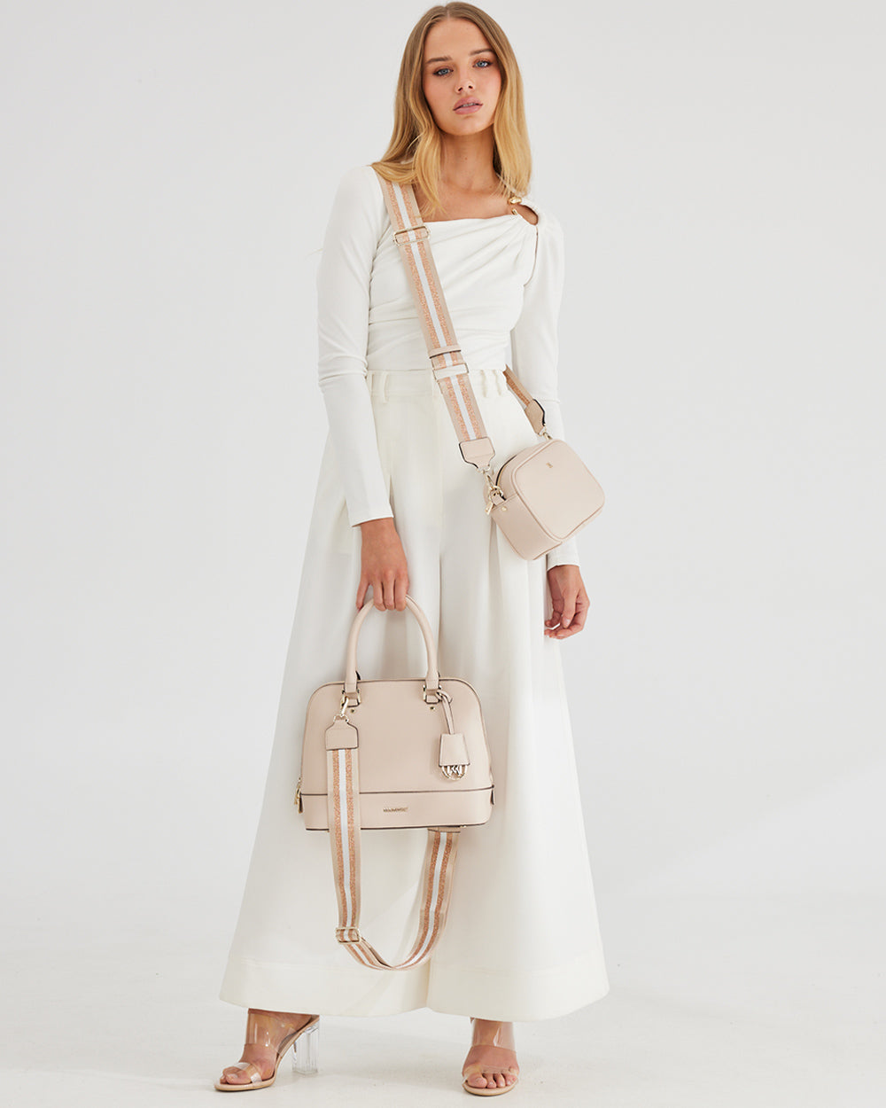 Grace Medium Dome Satchel Bag + Metallic Stripe Bag Strap-Handbags-PEROZ Accessories