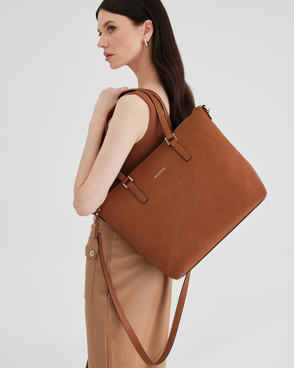 Inga Large Zip Top Tote Bag With Laptop Pocket + Monogram Bag Strap-Handbags-PEROZ Accessories