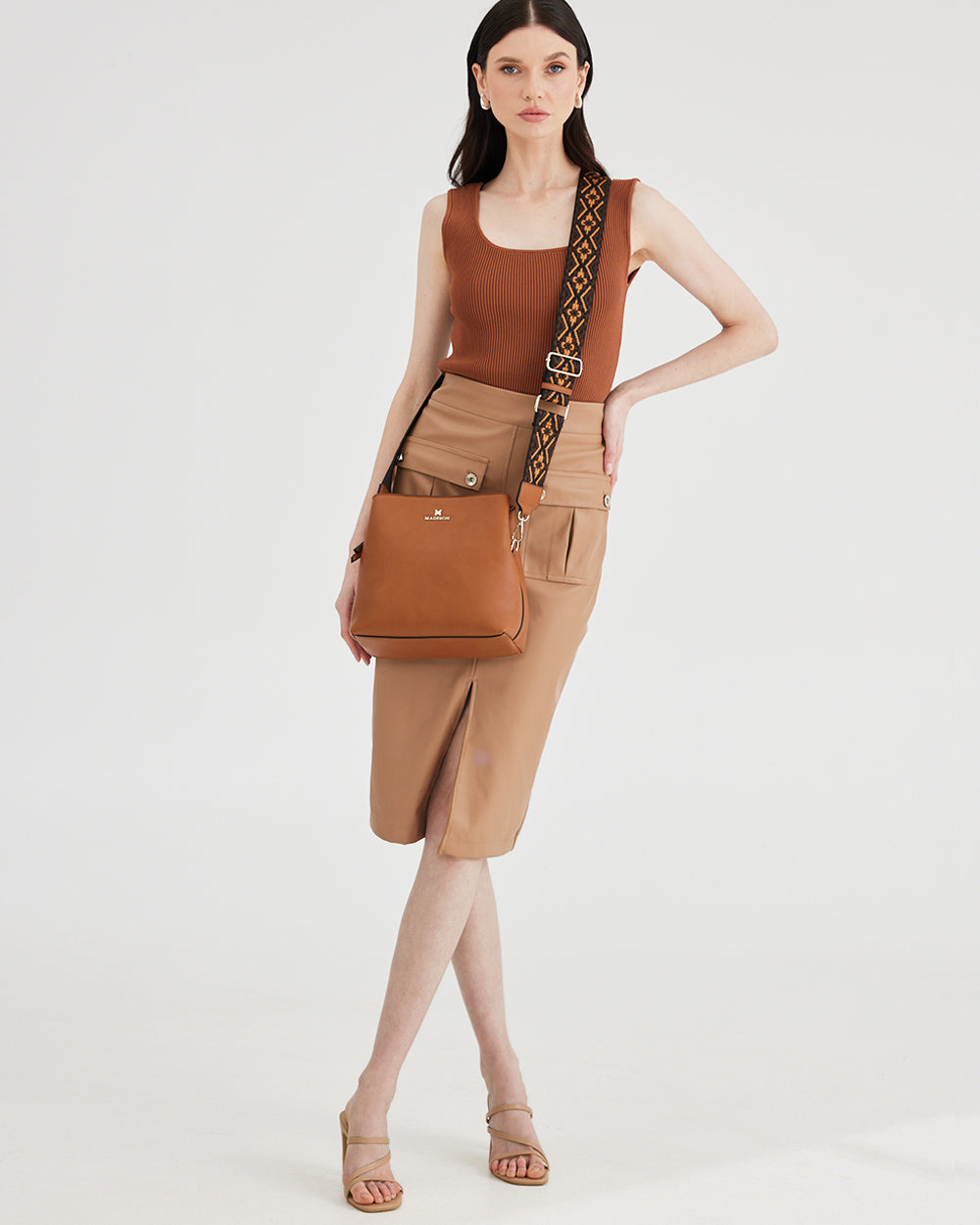 Joanie 3 Compartment Crossbody Bucket Bag + Aztec Bag Strap-Crossbody Bags-PEROZ Accessories