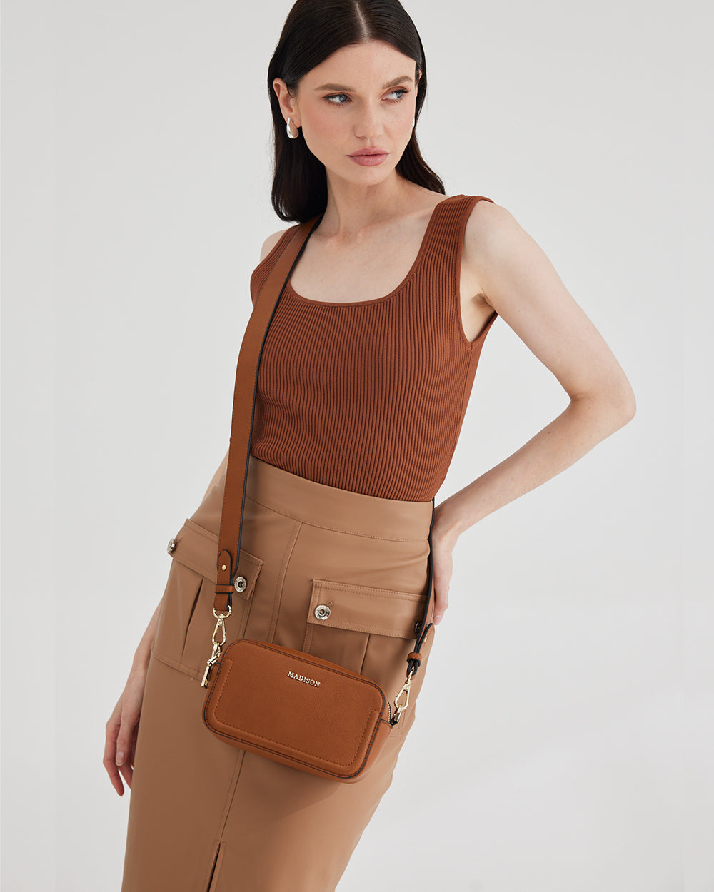 Maddie Double Zip Camera Crossbody Bag With Wide Strap-Crossbody Bags-PEROZ Accessories