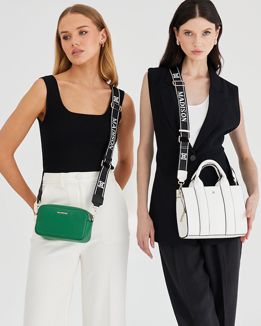 Nova Small Grab Tote With Monogram Stripe Strap-Handbags-PEROZ Accessories