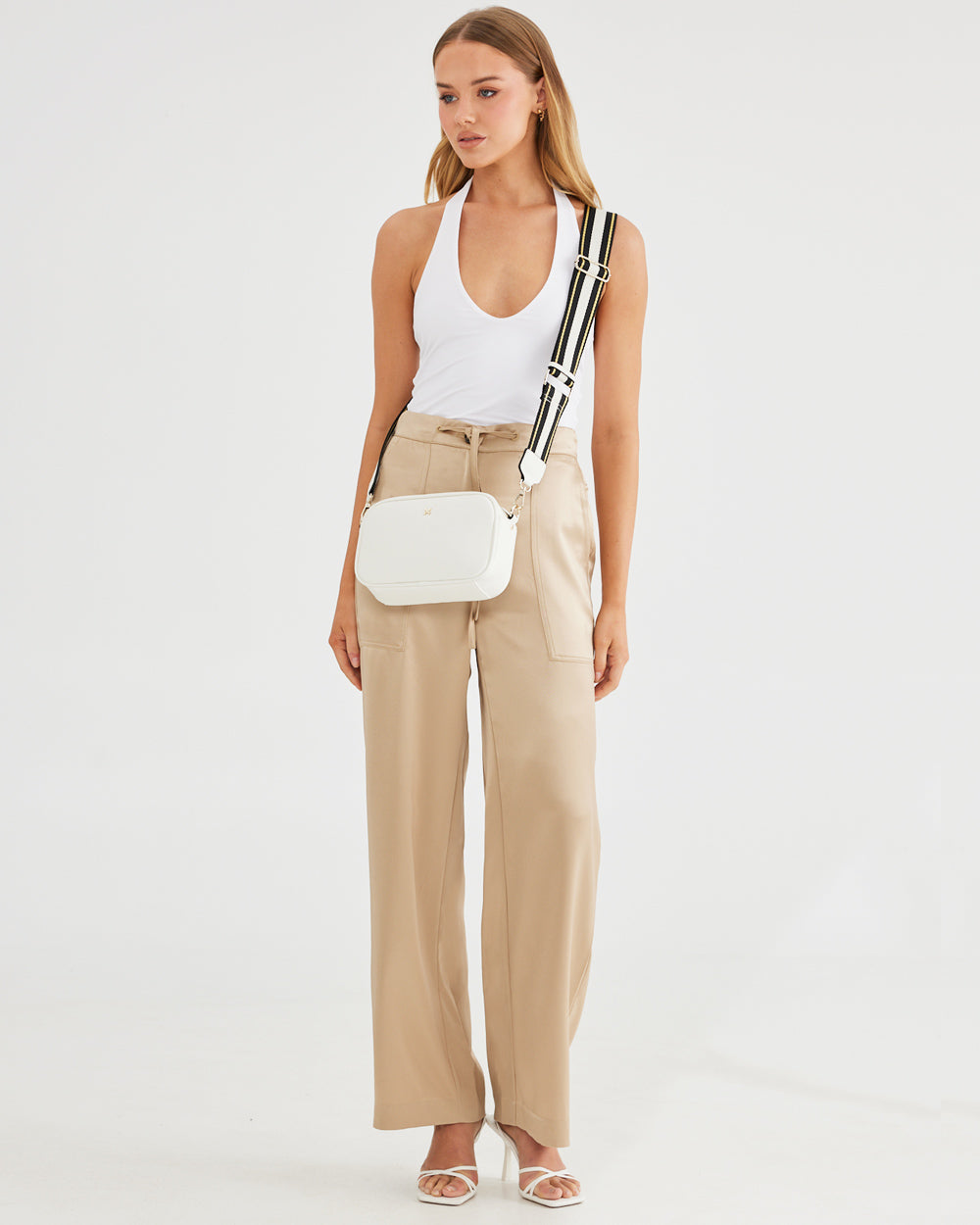 Monica Camera Crossbody Bag + Metallic Stripe Bag Strap-Handbags-PEROZ Accessories