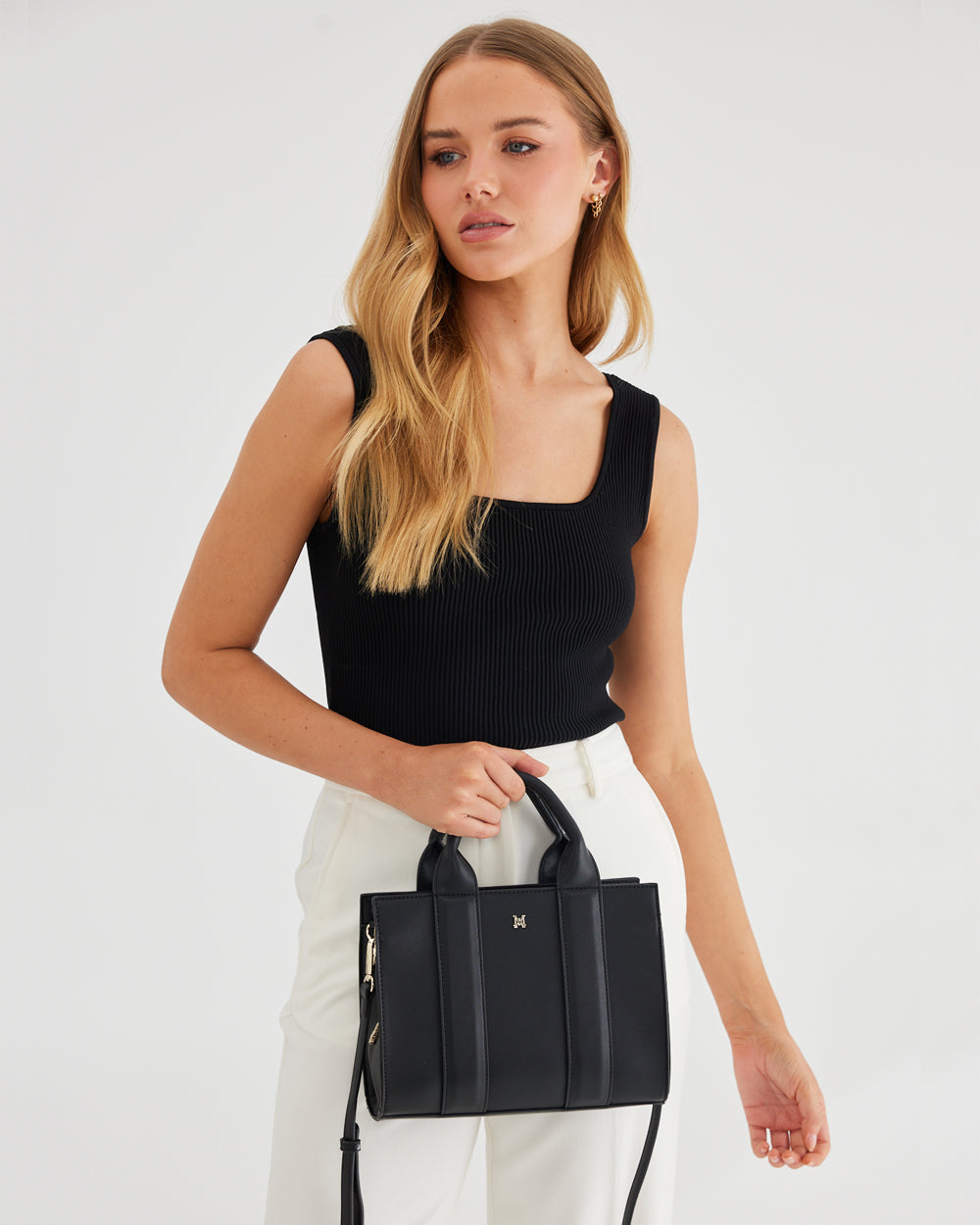 Nova Small Grab Tote With Metallic Stripe Strap-Handbags-PEROZ Accessories