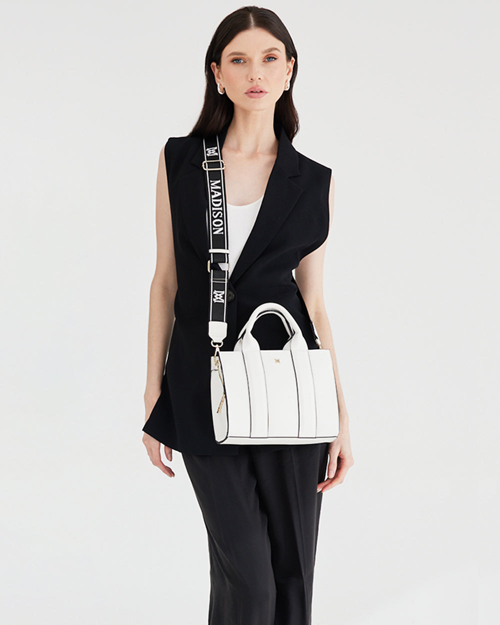 Nova Small Grab Tote With Monogram Stripe Strap-Handbags-PEROZ Accessories