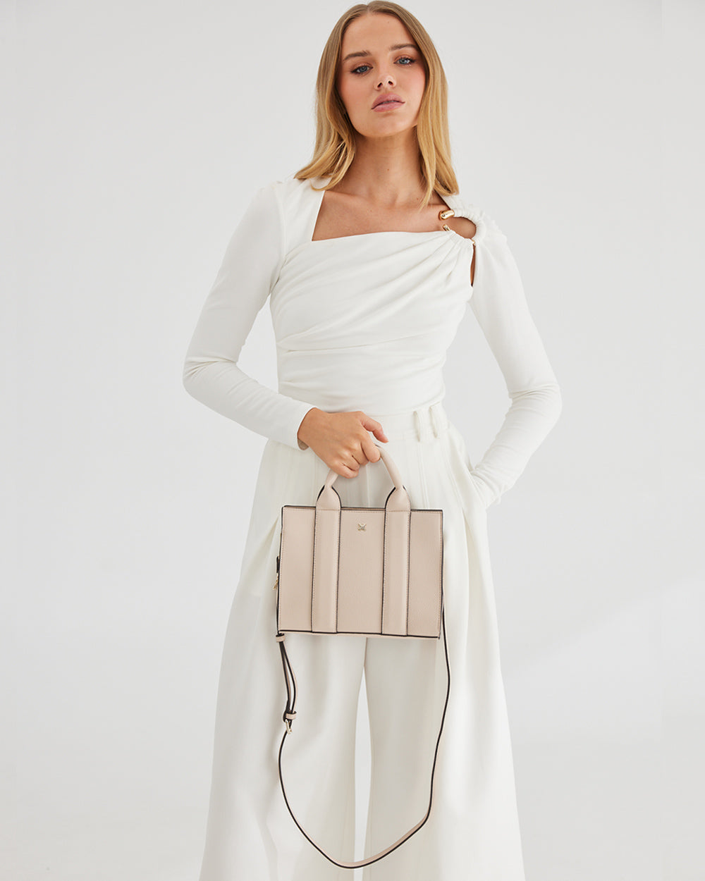 Nova Small Grab Tote With Monogram Strap-Handbags-PEROZ Accessories