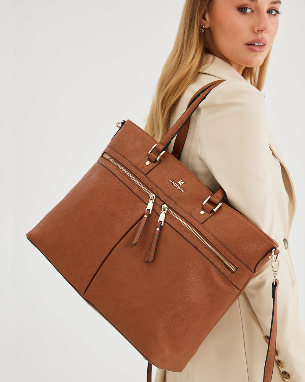 Trish Laptop Tote Work Bag With Crossbody Strap-Laptop Bags-PEROZ Accessories