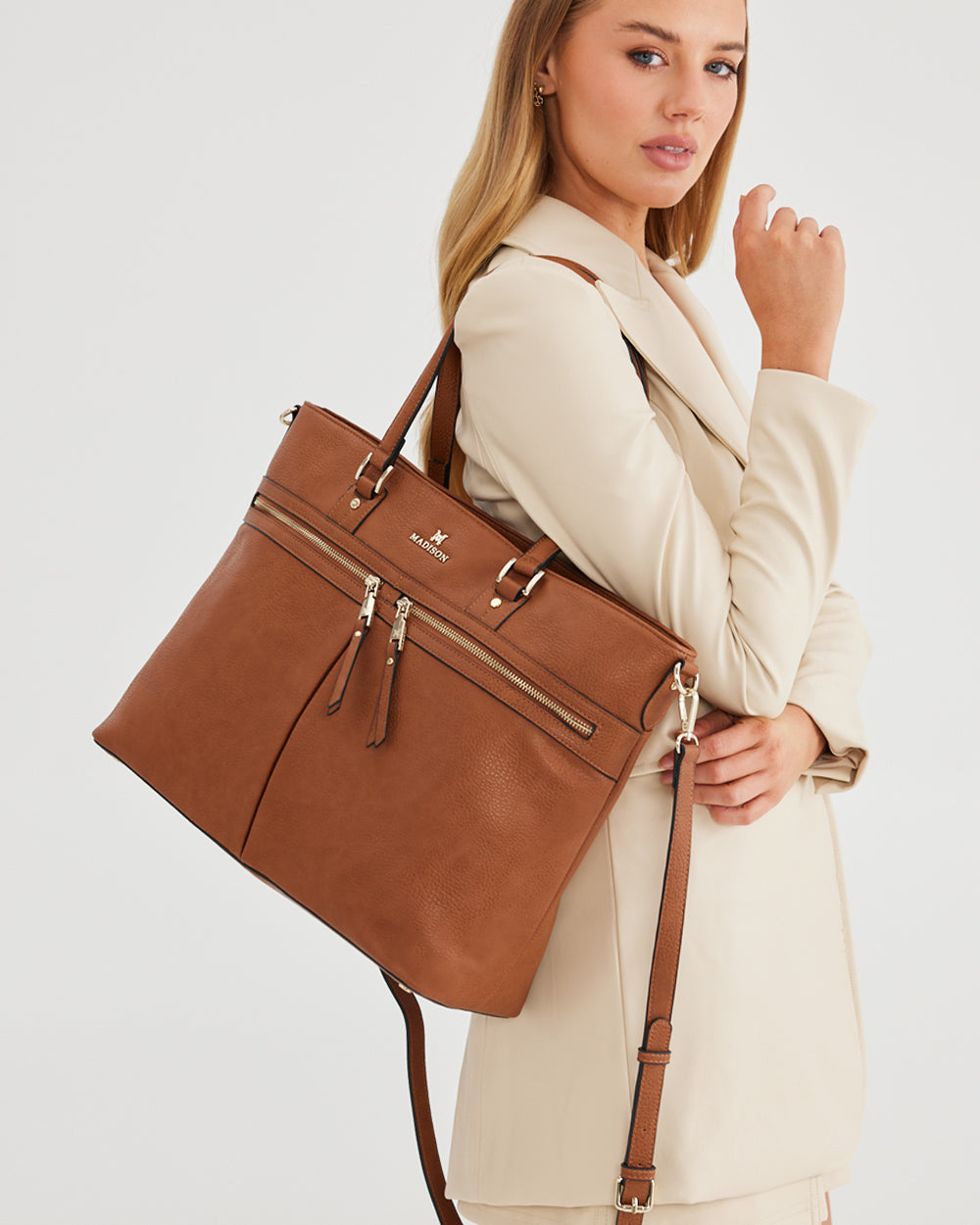 Trish Laptop Tote Work Bag With Crossbody Strap-Laptop Bags-PEROZ Accessories