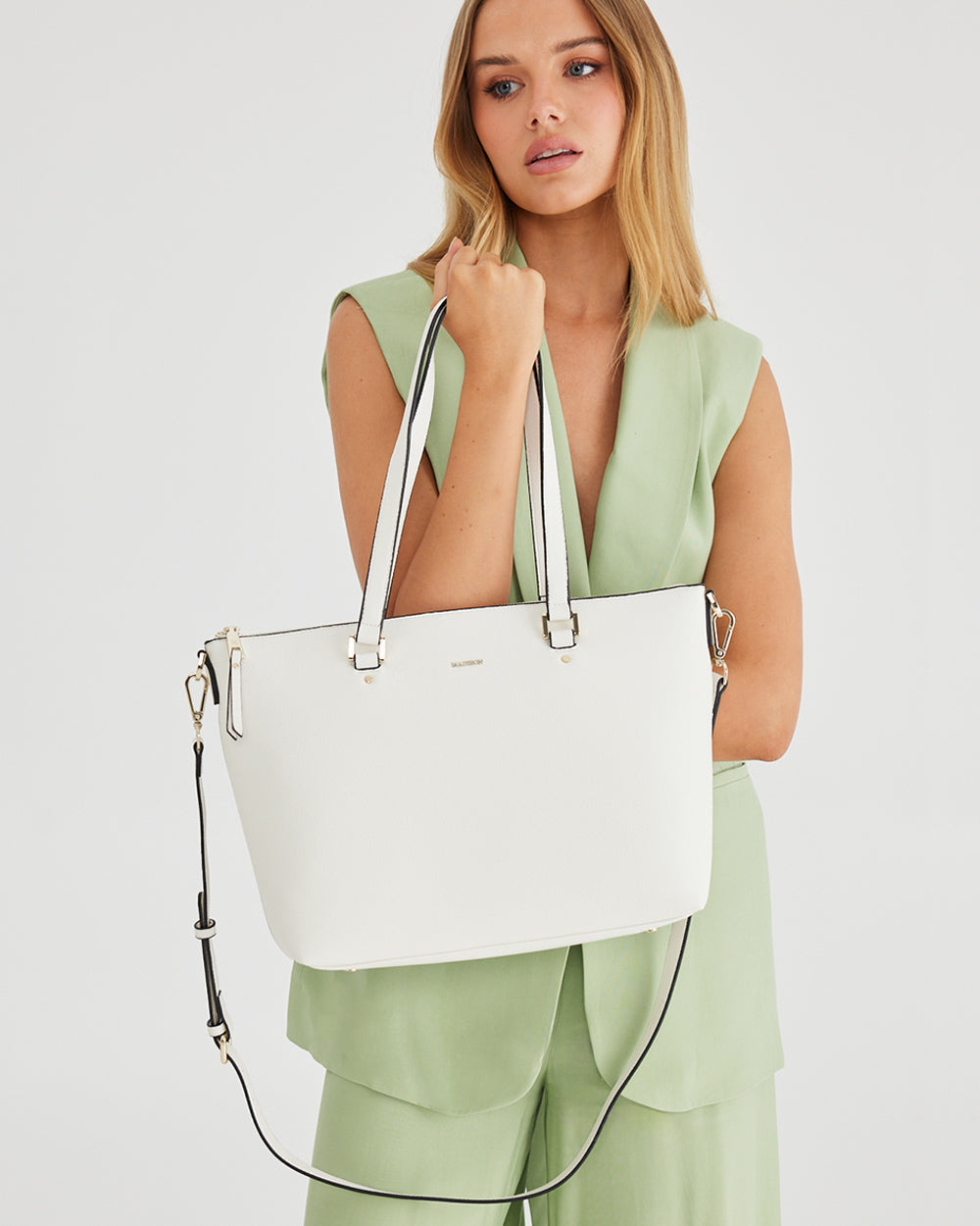 Vivian Medium Zip Top Tote With Monogram Strap-Handbags-PEROZ Accessories