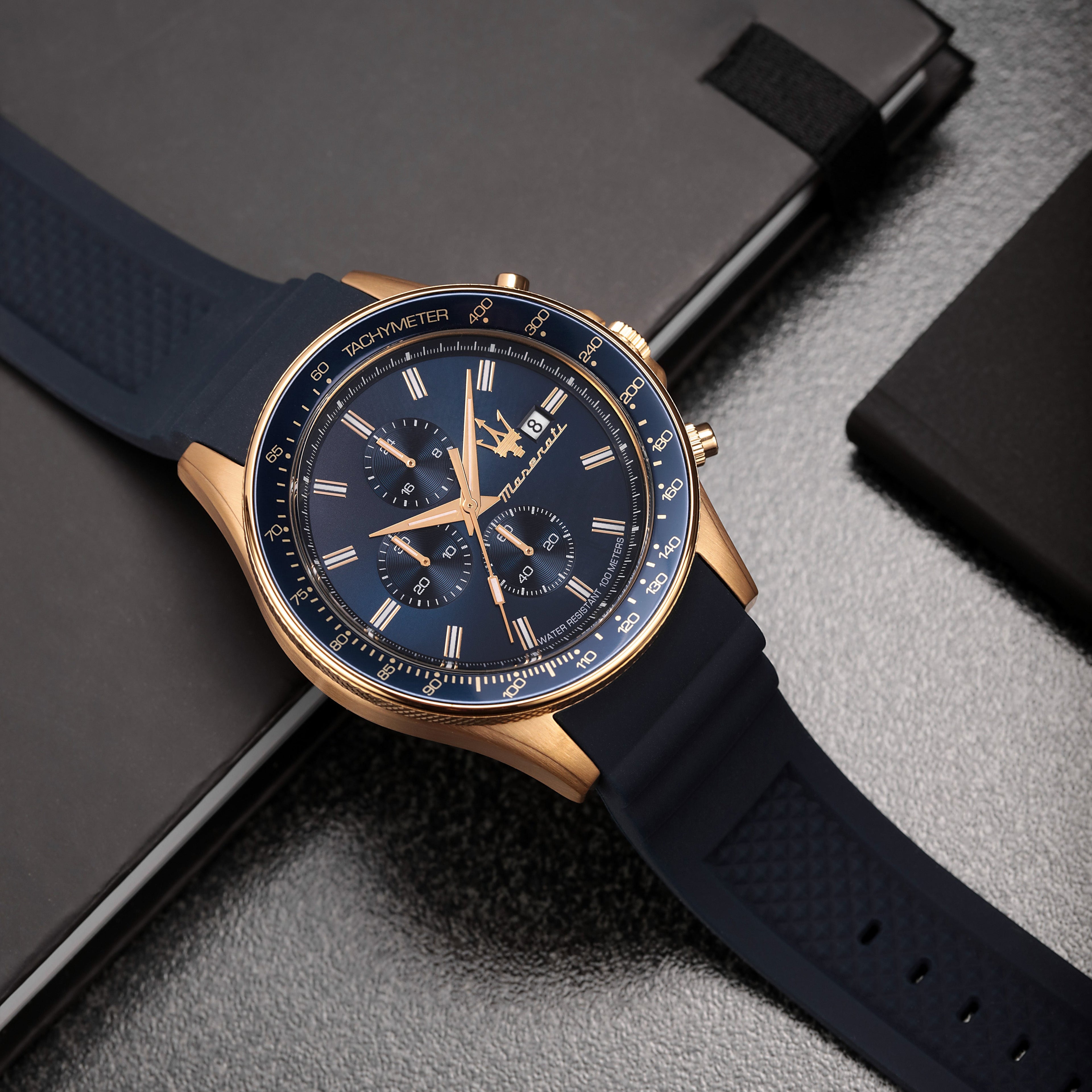 Maserati Sfida 44mm Blue Gold Chronograph Watch-PEROZ Accessories