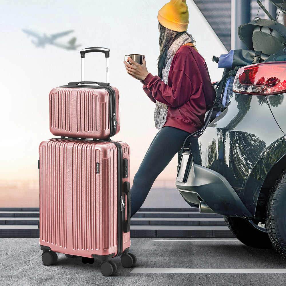 Mazam 2PCS Luggage Suitcase Trolley Set Carry On TSA Hard Case Pink-Luggage Setss-PEROZ Accessories