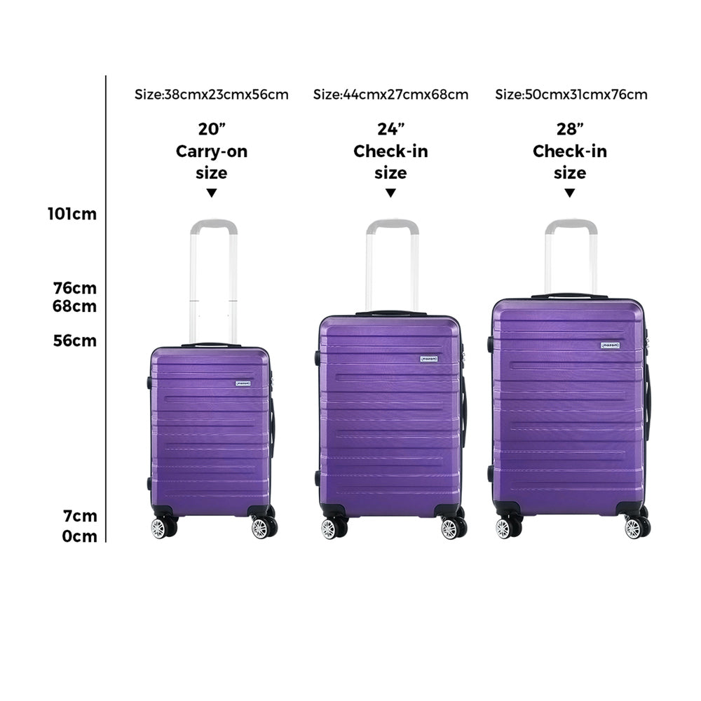 Mazam 3PCS Luggage Suitcase Trolley Set Travel TSA Lock Purple-Luggage Sets-PEROZ Accessories