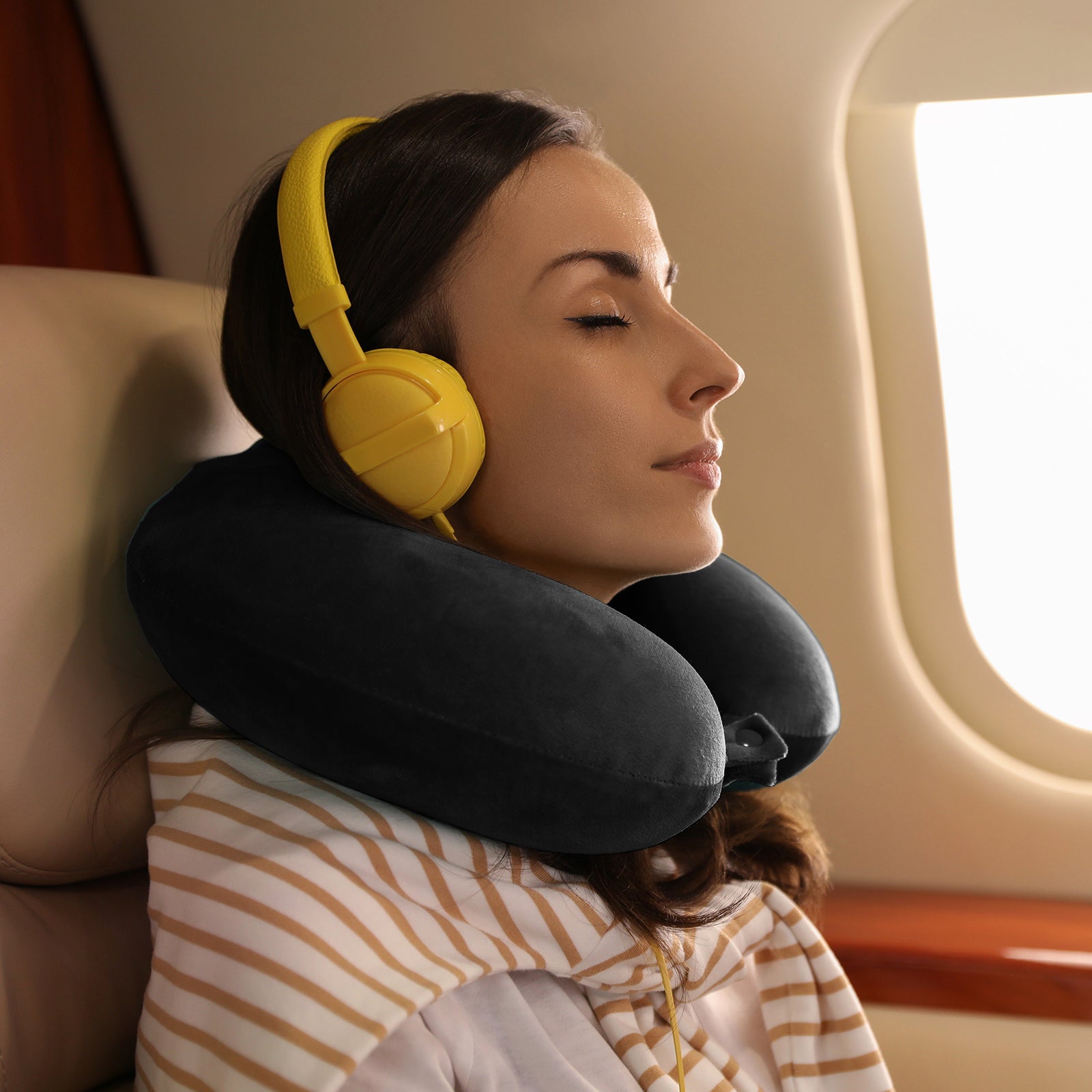 Milano Decor Memory Foam Travel Neck Pillow With Clip Cushion Support Soft Black-Home & Garden > Bedding > Pillows-PEROZ Accessories