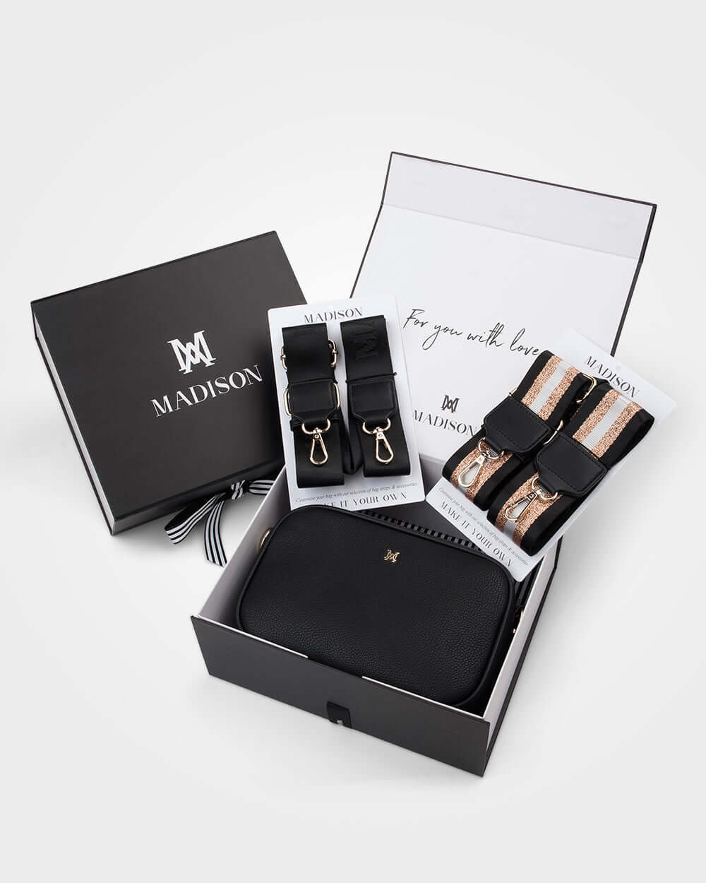 Monica "Wear It 3 Ways" Giftbox - Metallic Stripe, Monogram & Matching Bag Strap-Gift-PEROZ Accessories