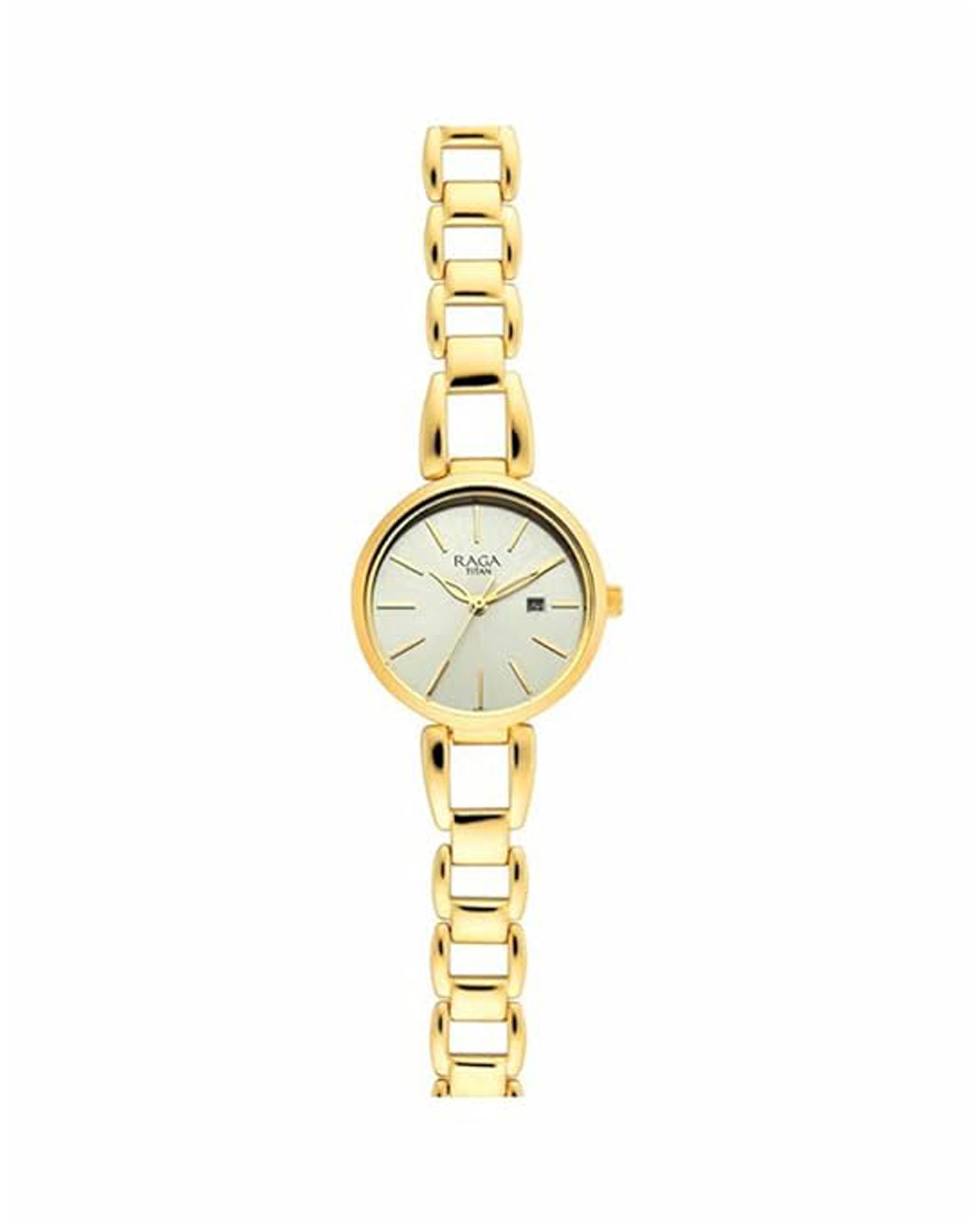 Titan Raga Viva Golden Dial Analogue with Date Metal Strap Watch for Women-PEROZ Accessories