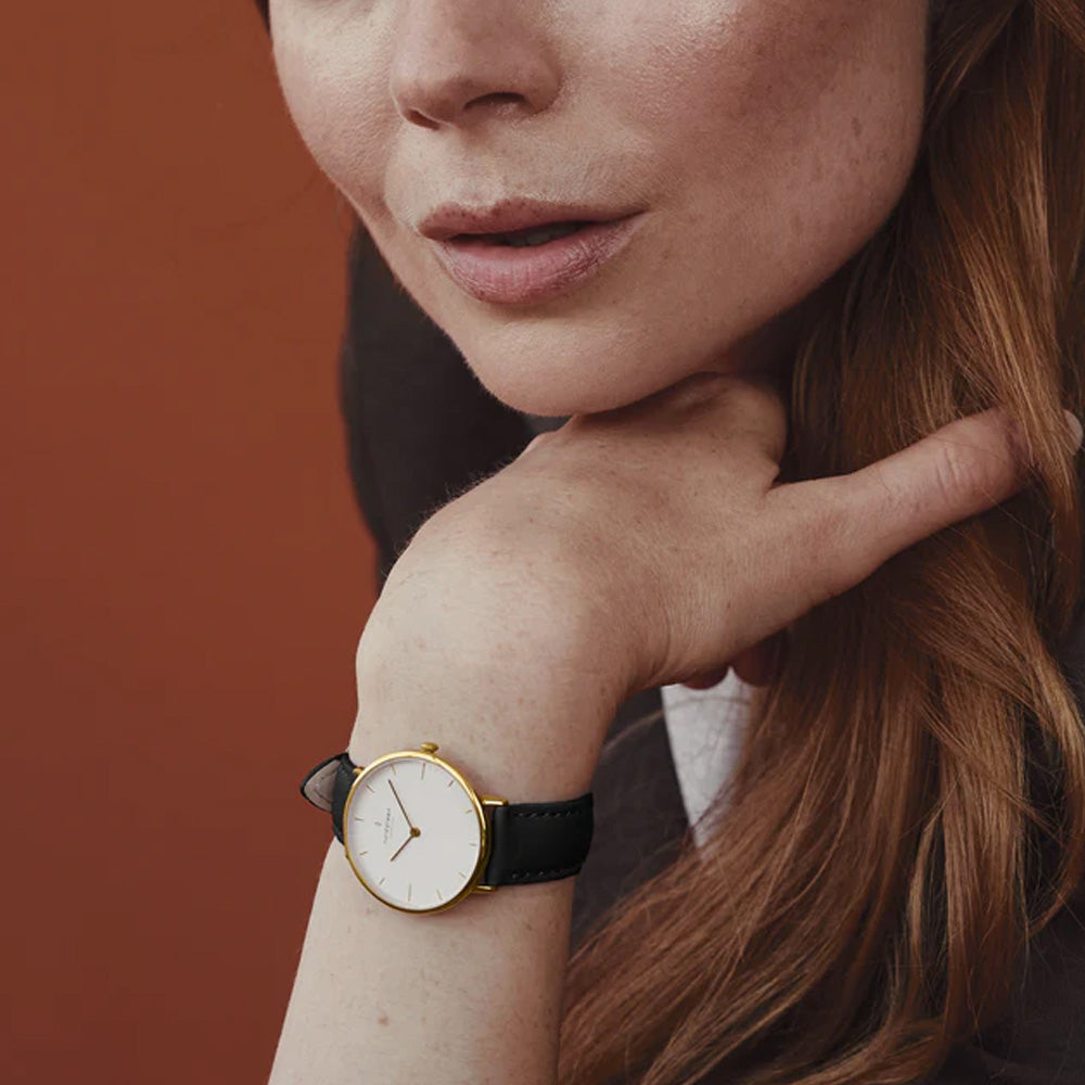 Nordgreen Native 40mm Yellow Gold Case Black Leather Watch-PEROZ Accessories