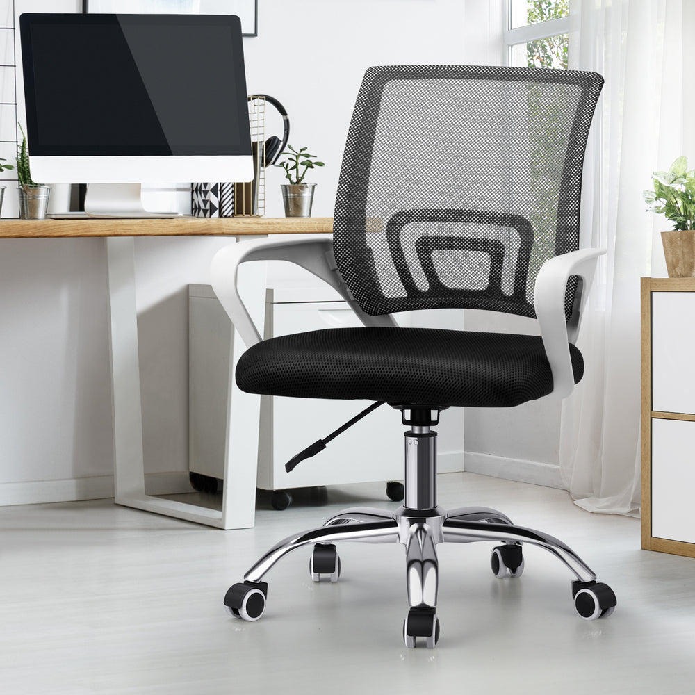 Oikiture Mesh Office Chair Foam Seat White & Black-Office Chair-PEROZ Accessories