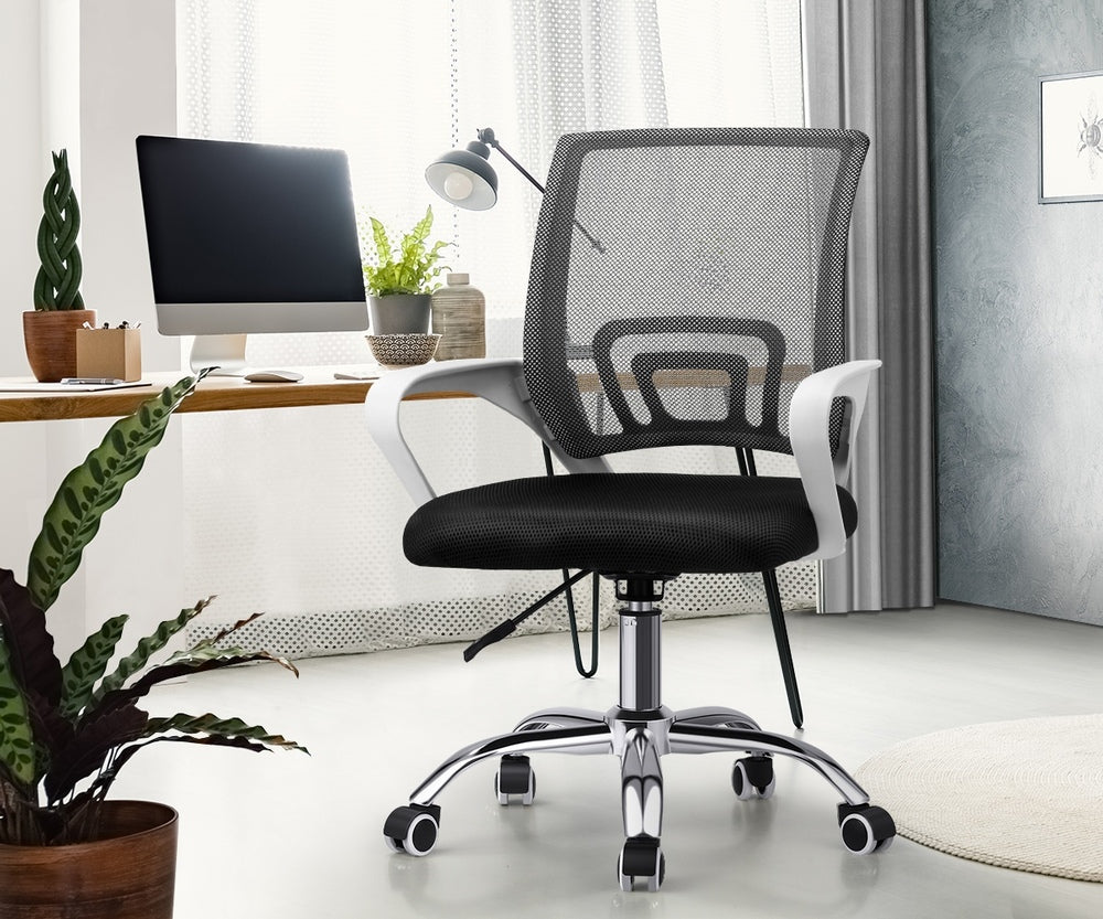 Oikiture Mesh Office Chair Foam Seat White & Black-Office Chair-PEROZ Accessories