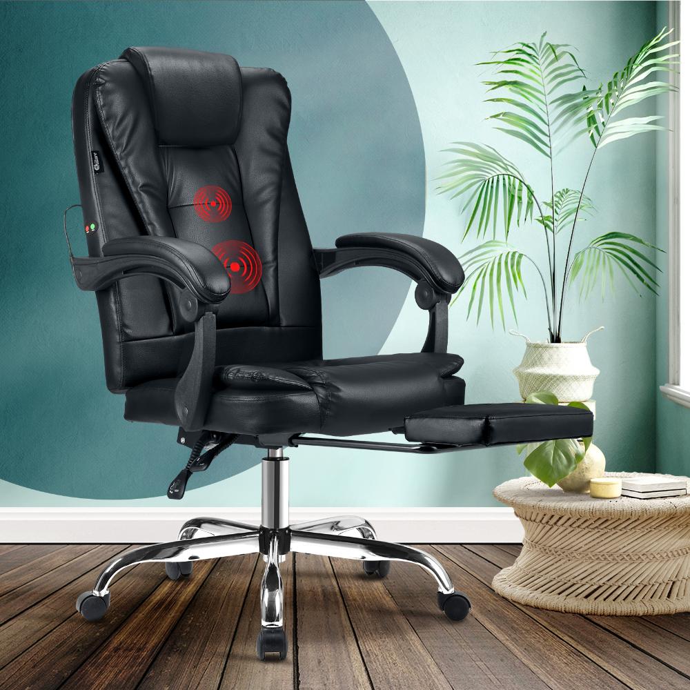 Oikiture Massage Office Chair Executive Gaming Racing Recliner Seat Classic Swivel Desk Chairs Leather PU with Footrest-Office Chairs-PEROZ Accessories