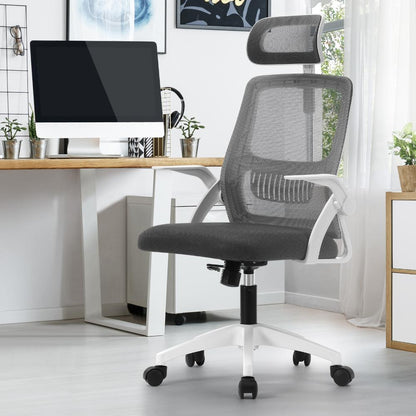 Oikiture Ergonomic Office Chair Back Support, Computer Chair Desk Chair with Breathable Cover and Skin-Friendly Mesh Dark Grey and White-Office Chairs-PEROZ Accessories