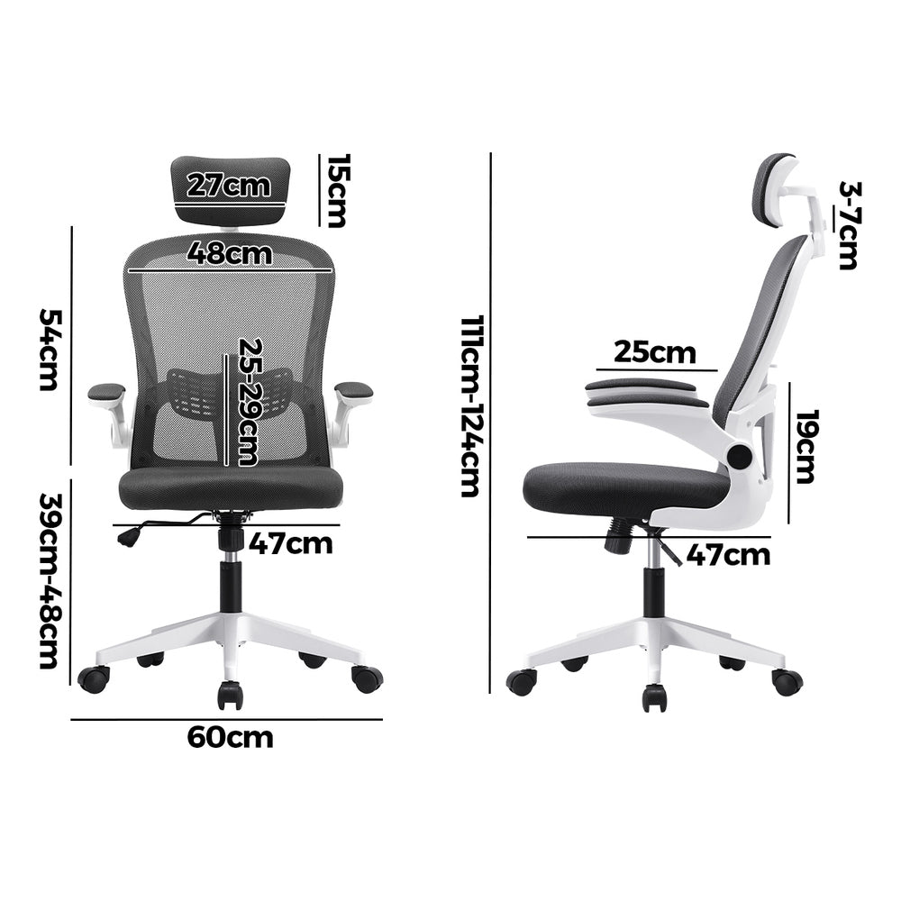 Oikiture Mesh Office Chair Executive Seat Racing Tilt DGY&WH-Office Chairs-PEROZ Accessories