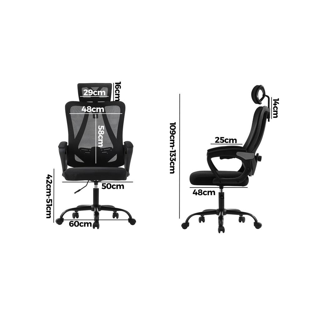 Oikiture Ergonomic Office Chair, Home Office Desk Char, Beathable Mesh Office Chair, Height Adjustable Lumbar Support Reclining Computer Chair Black-Office Chairs-PEROZ Accessories