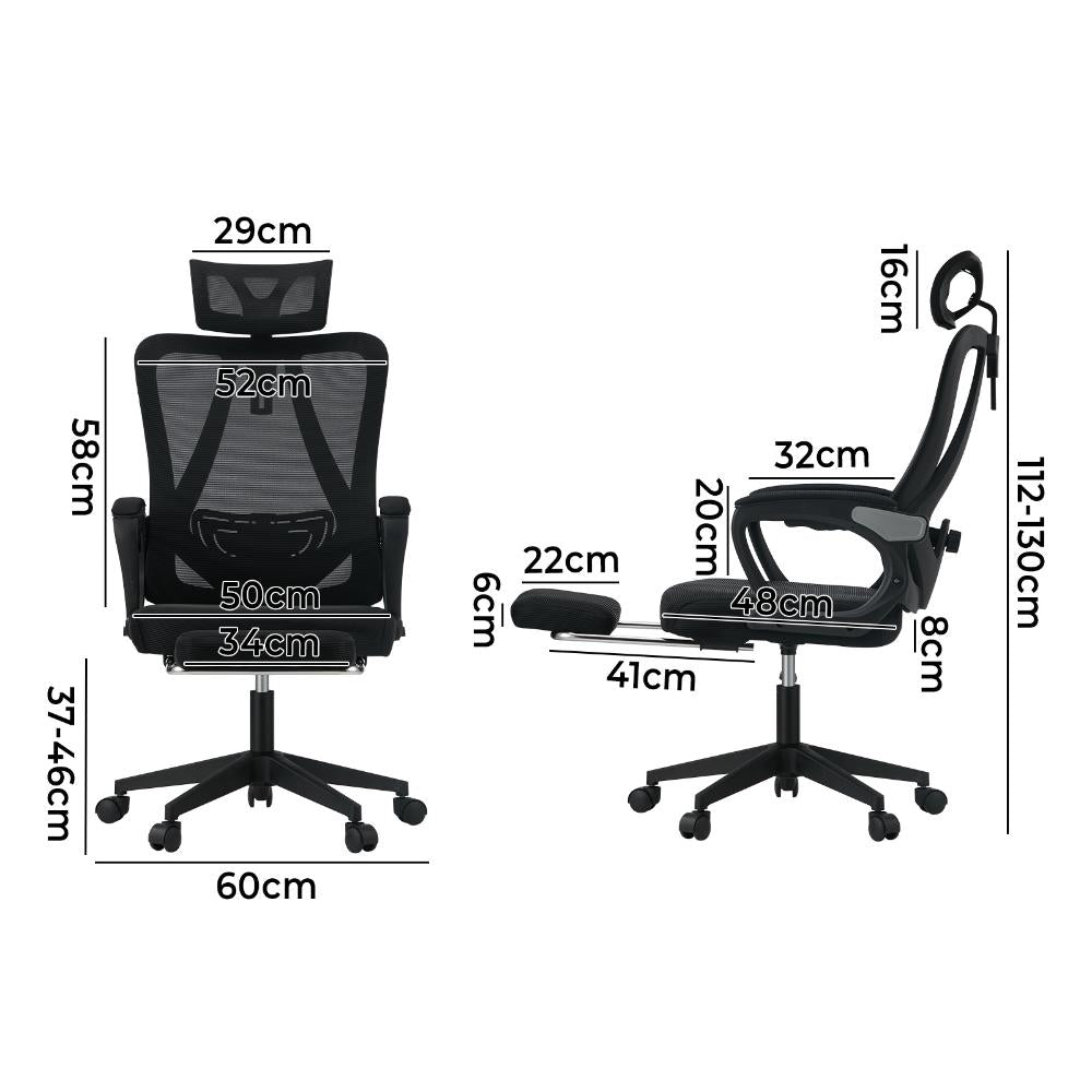Oikiture Mesh Office Chair Adjustable Lumbar Support Black-Office Chairs-PEROZ Accessories