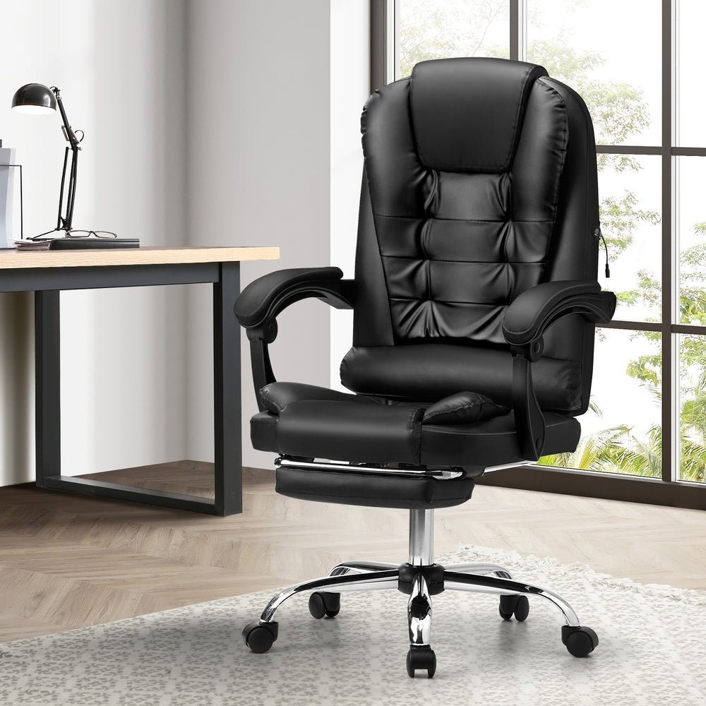 Oikiture Massage Office Chair PU Leather with Footrest Black-Massage Office Chairss-PEROZ Accessories